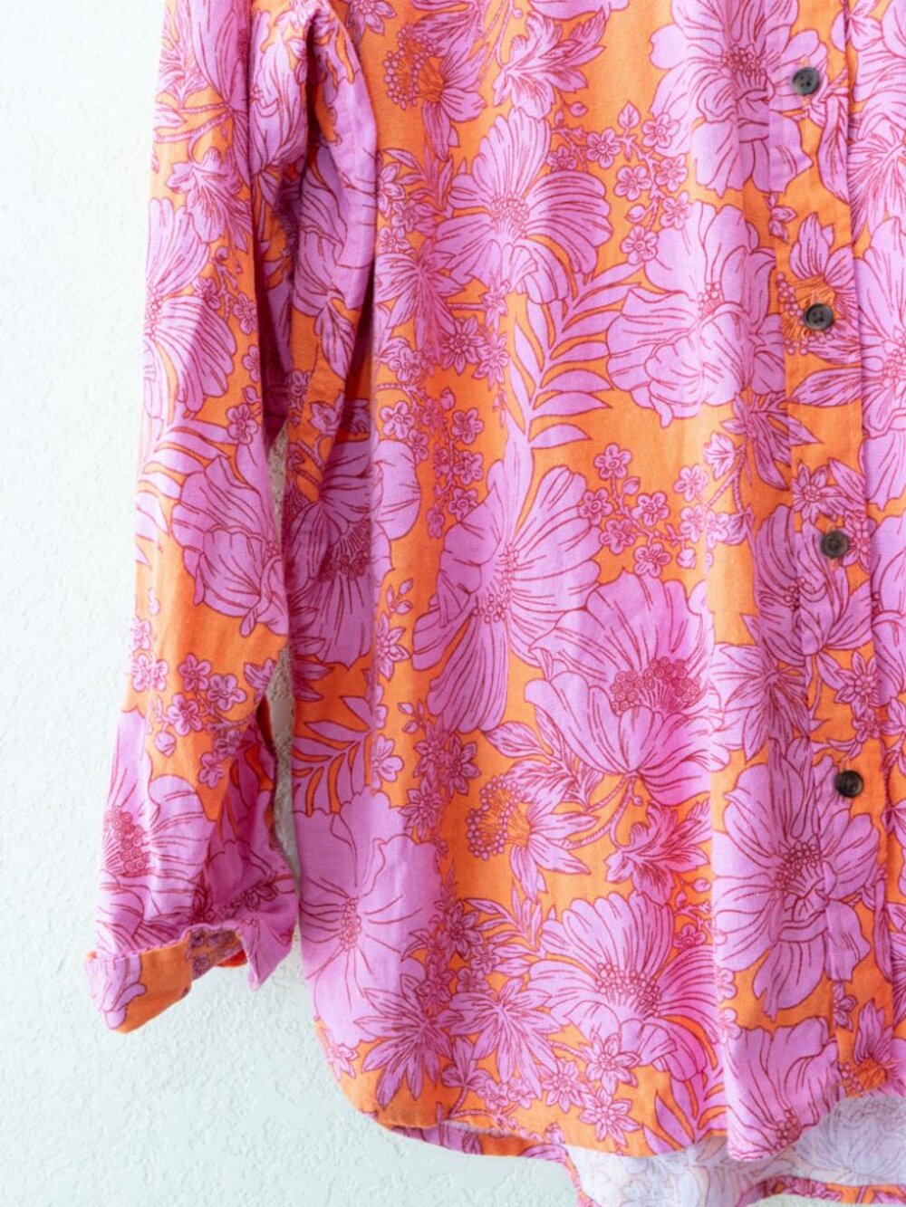 Universal Thread Floral Linen Blend Button Shirt XL Pink Orange Long Sleeve Top - Picture 6 of 13